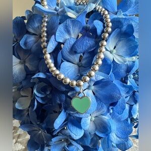 Tiffany & Co. Teal/Blue Heart Tag Bead Bracelet